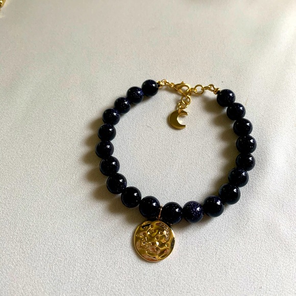 Navy Blue Gold Plated Celestial Beaded Bracelet - Picture 2 of 8